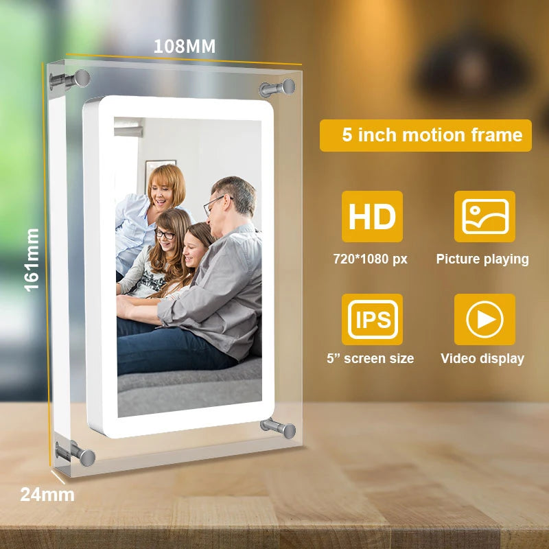 Acrylic Digital Photo Frame 5 Inch 2G Memory Volume button Speaker