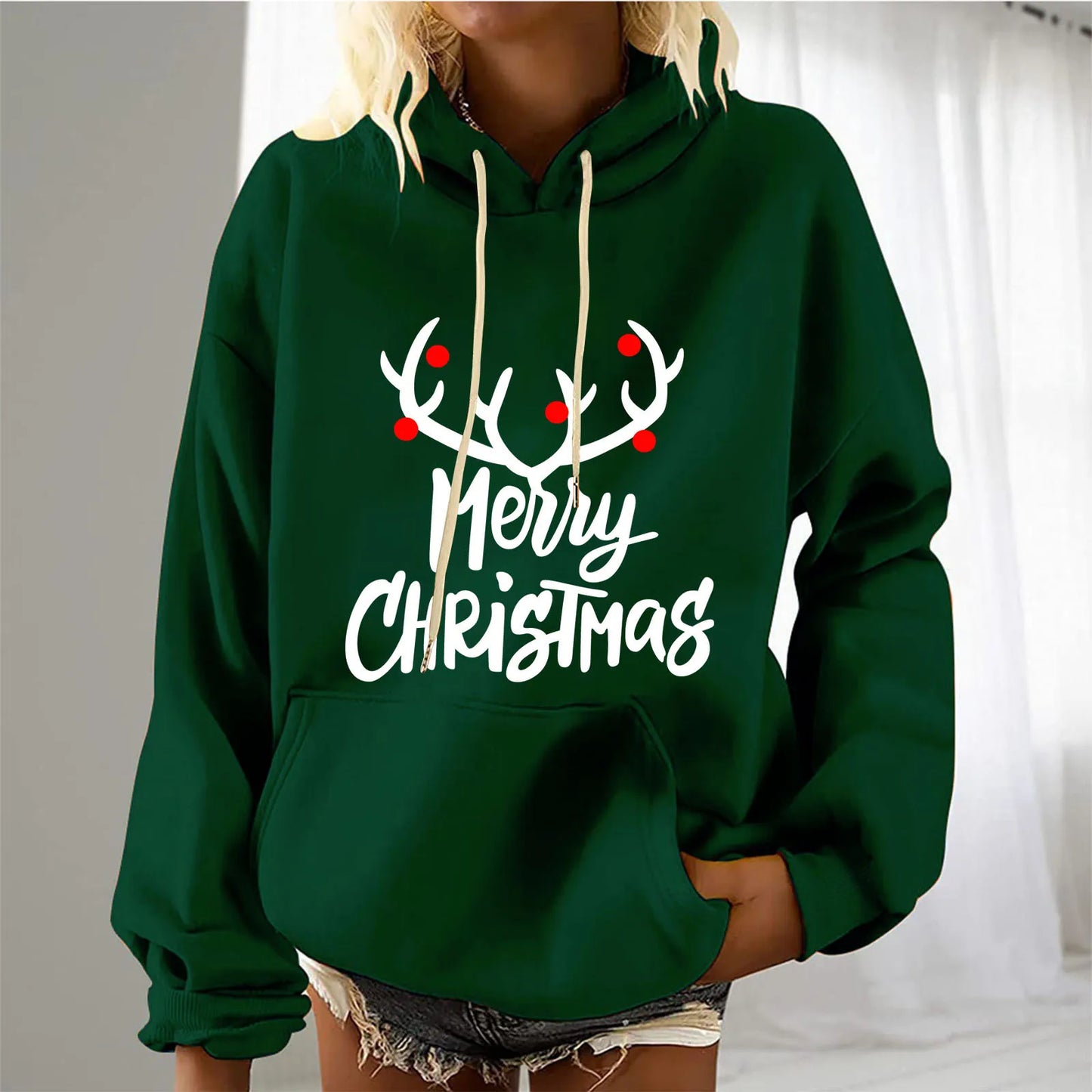 Women'S Christmas Printed Hooded Sweatshirt