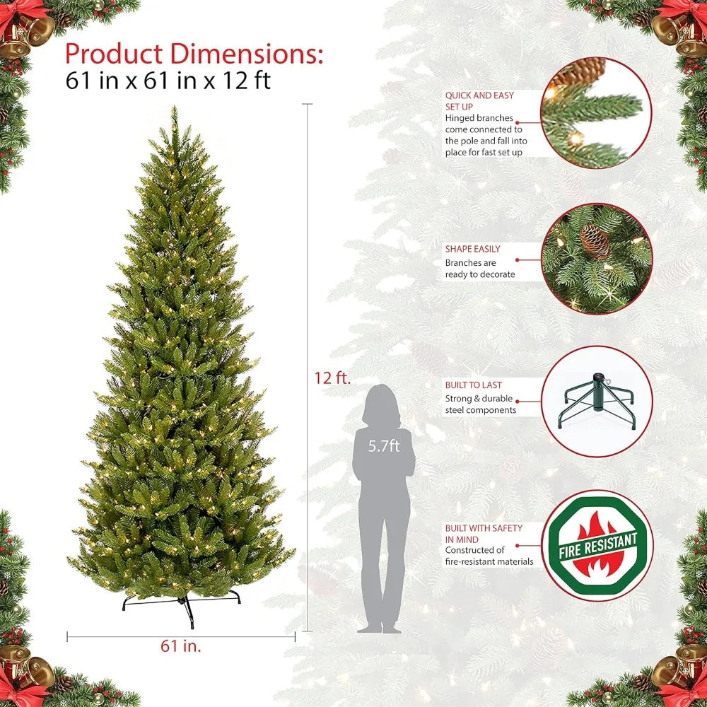 12 Foot Pre-Lit Slim Christmas Tree with 1,200 Lights,