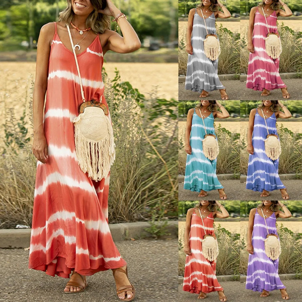 Gradient Dress(S-5XL) Tie-Dye Striped Loose Summer Dresses for Women