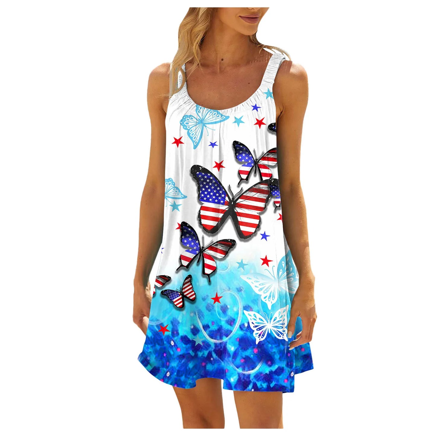 Women'S Sheer Fashion Dress American Flag Pattern Tie-Dye Print