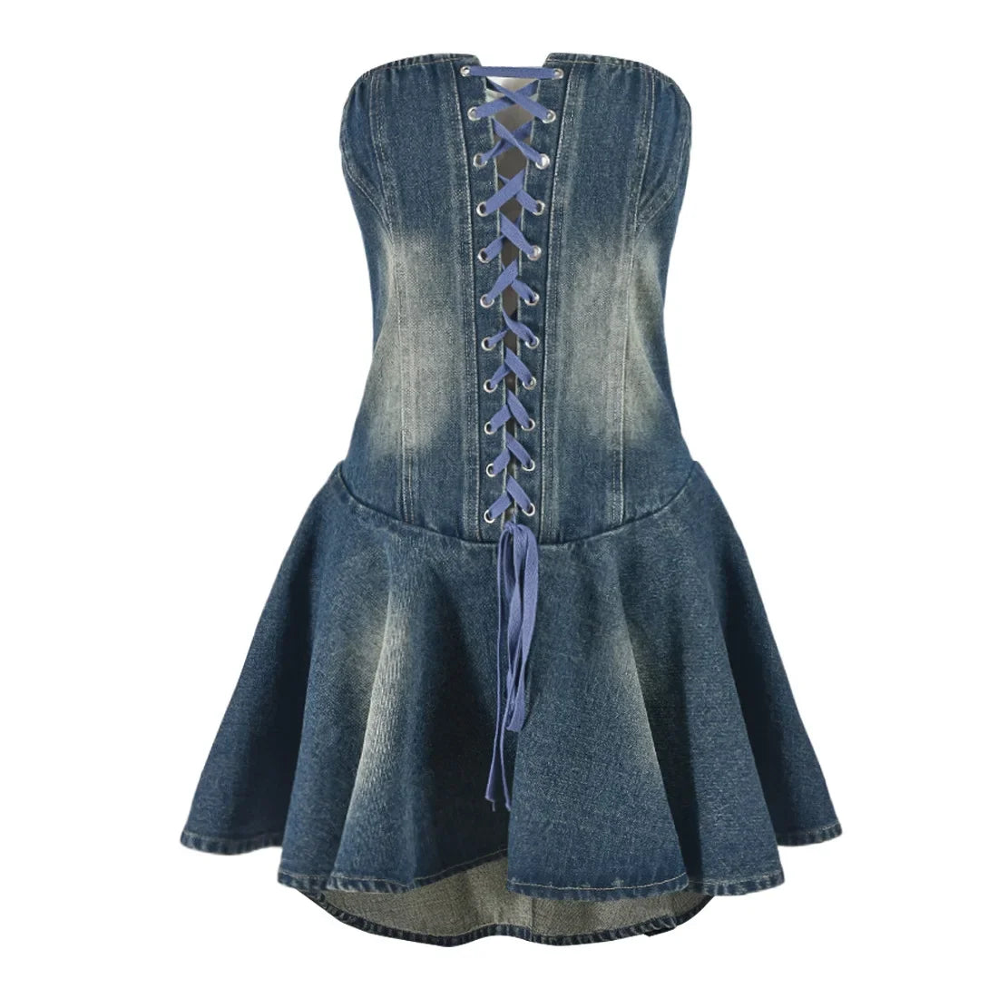 Sexy Denim Ruffle Dress Elegant  Mini Dress