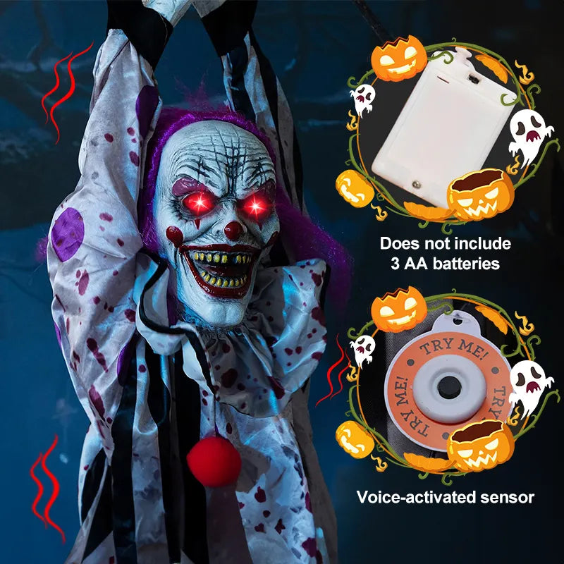 Halloween Animatronic Hanging  Animated Talking Scary Clown