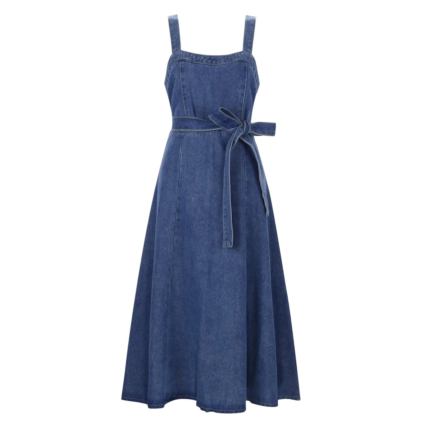 Women Denim Strap Dress Waist Long Cowboy Dress