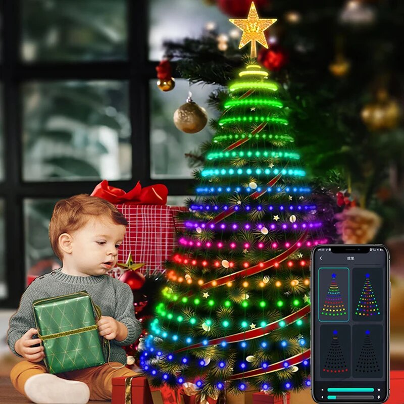 Christmas tree Multicolor LED Star String Waterfall Light Bluetooth