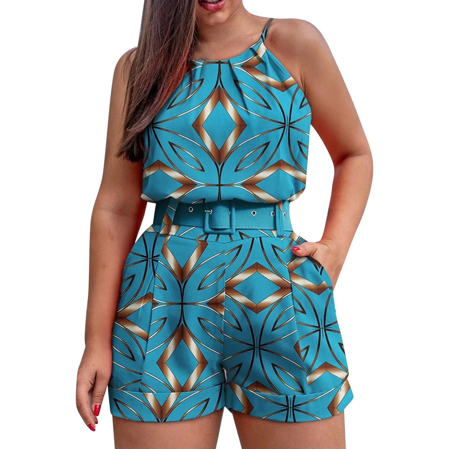 Fashion Printed Women'S 2-Piece Set Sleeveless Top & Shorts