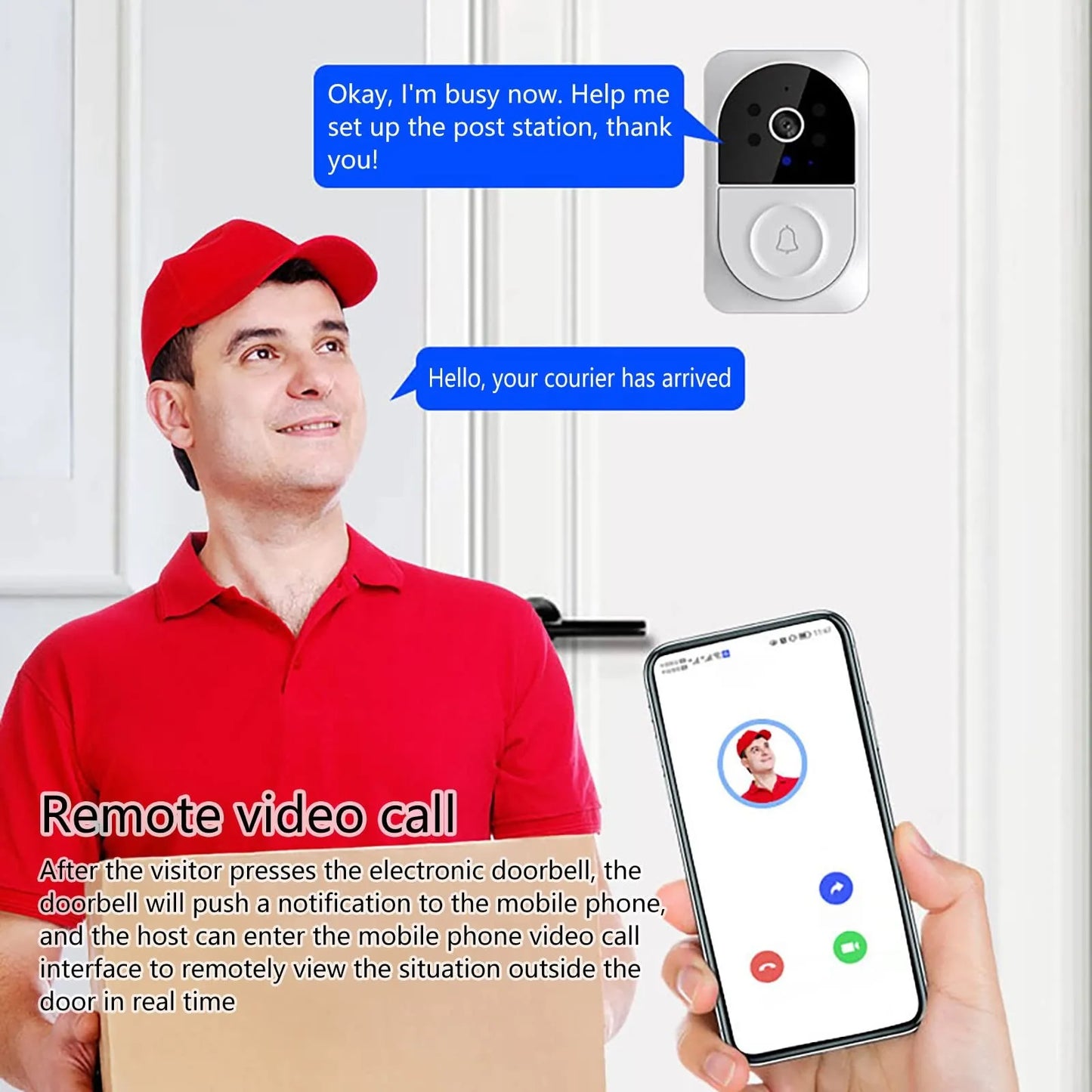 Smart Video Doorbell Wifi Camera With 2-Way Audio,  Real-Time Alerts