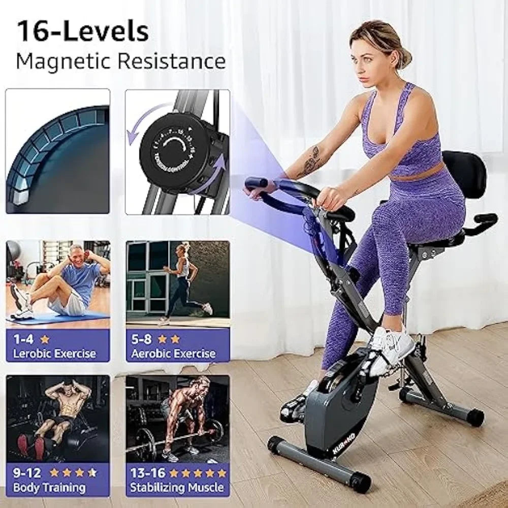 KURONO Stationary Exercise Bike  4 IN 1 Foldable Indoor Bike 330LB Capacity