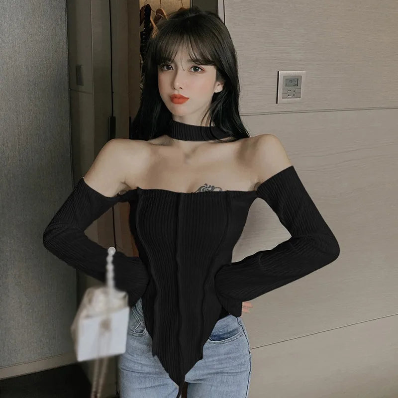 Women Off Shoulder Long Sleeve Top Tee Shirt