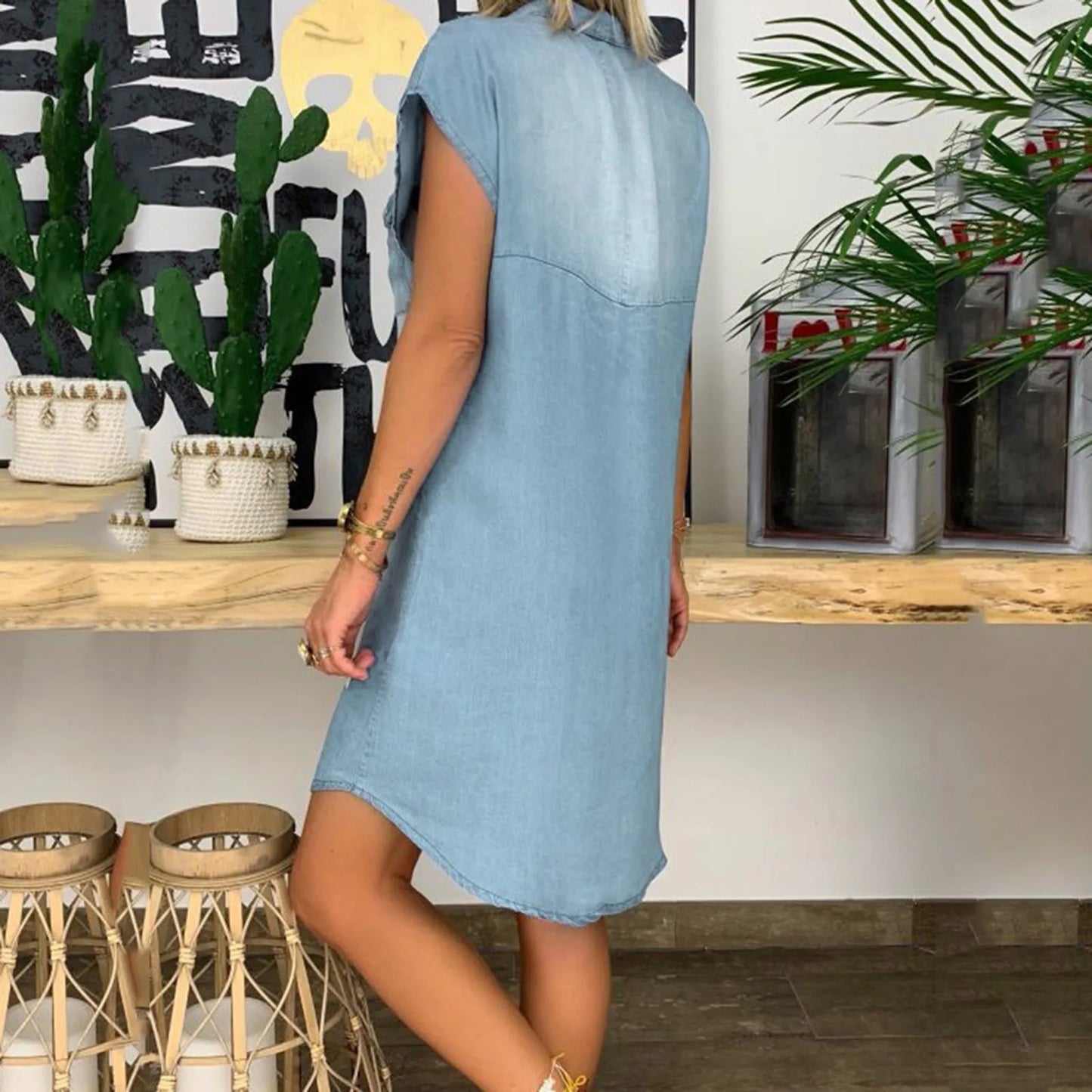 Casual Turndown Neck Denim Party Dresses up to 3xl