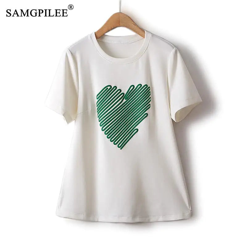 T Shirt For Women Summer  Heart Figure Air Cotton Slim O Neck