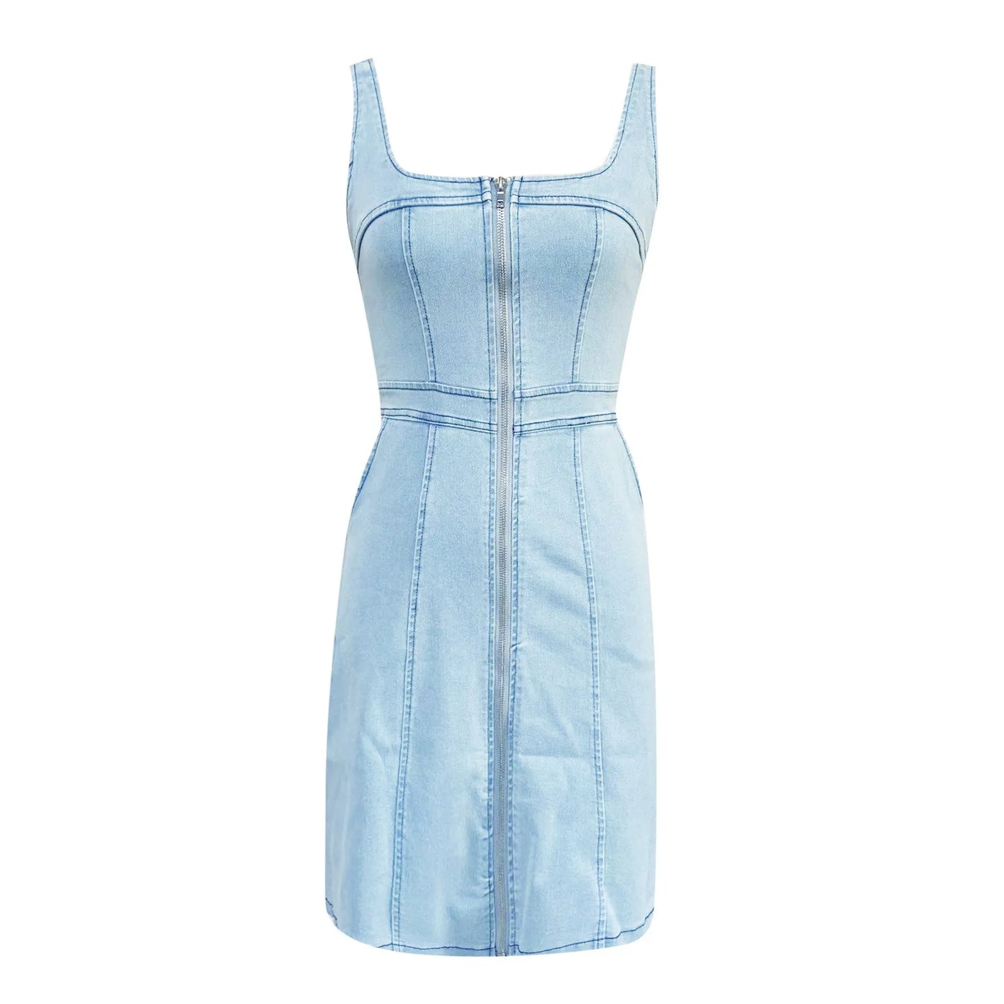 Solid denim Dress Round Neck Sleeveless Patchwork Fashionable Comfortable