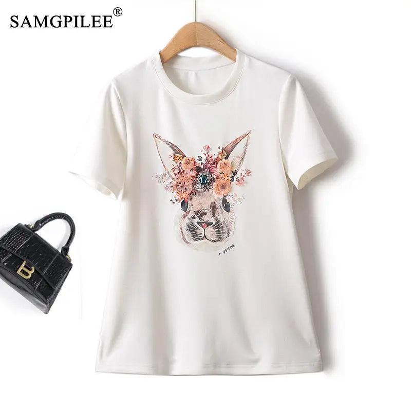 Summer Women's Elastic Thin Round Neck Short Sleeve Woman T-shirts