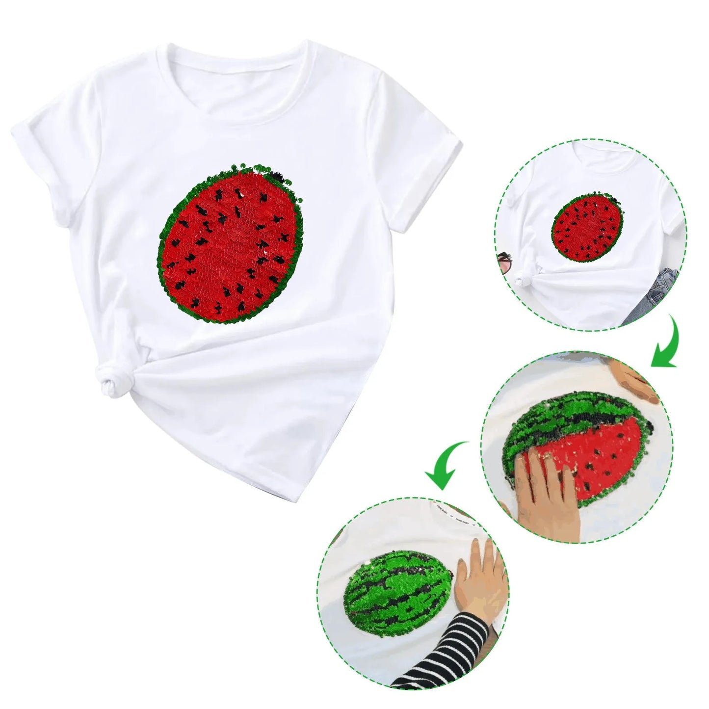 Watermelon Changing Sequin Fashion Women T-shirt