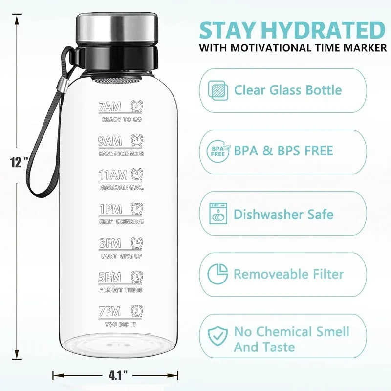 64 OZ Glass Water Bottle - Large Mouth Glass Drinking Bottles  BPA Free