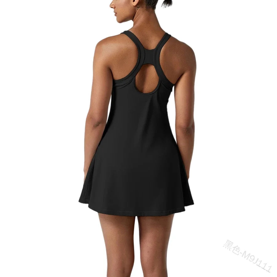 Womens 2-in-1 Exercise Mini Dresses With Built-in Shorts