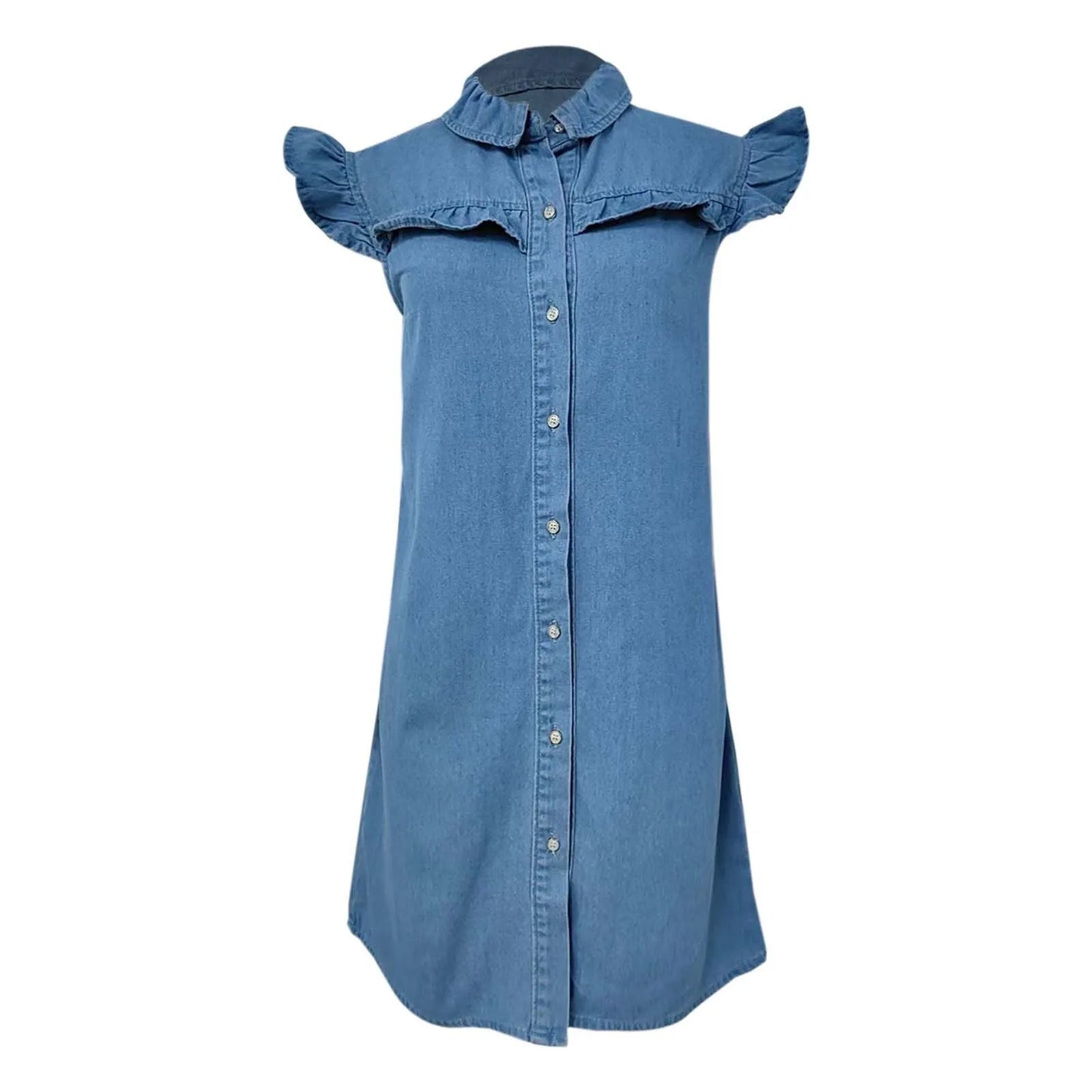 Denim Dress Sleeveless Flying Sleeve Button Down Casual Solid Denim Vest Dress