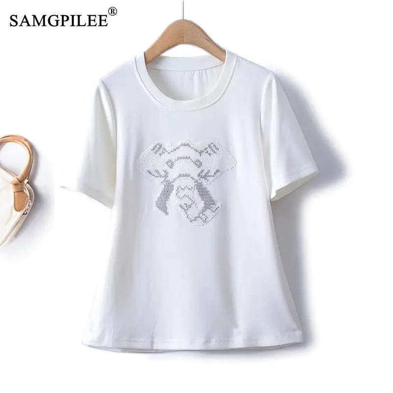 Oversized T-shirt Summer Three Dimensional Embroidery Animal Cotton T-shirt