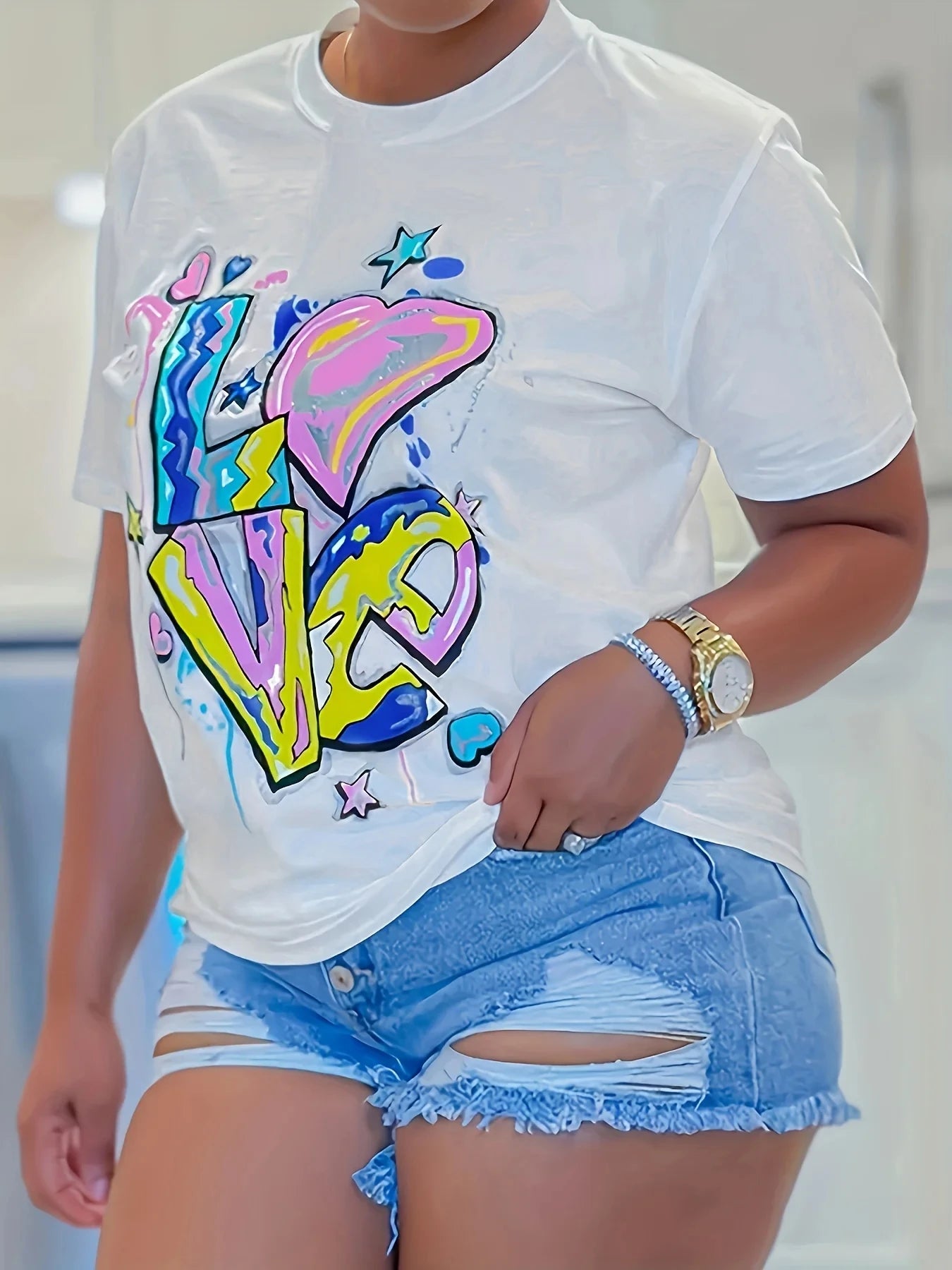 Summer Women's Cute Funny Cotton T-shirt  LOVE Print