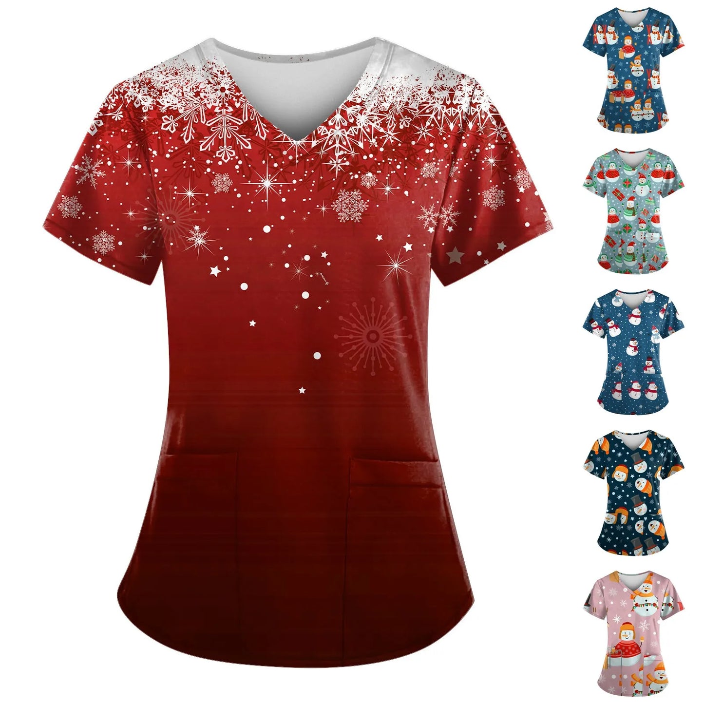 Plus Size Women Short Sleeve V Neck Christmas Cartoon Pattern Top