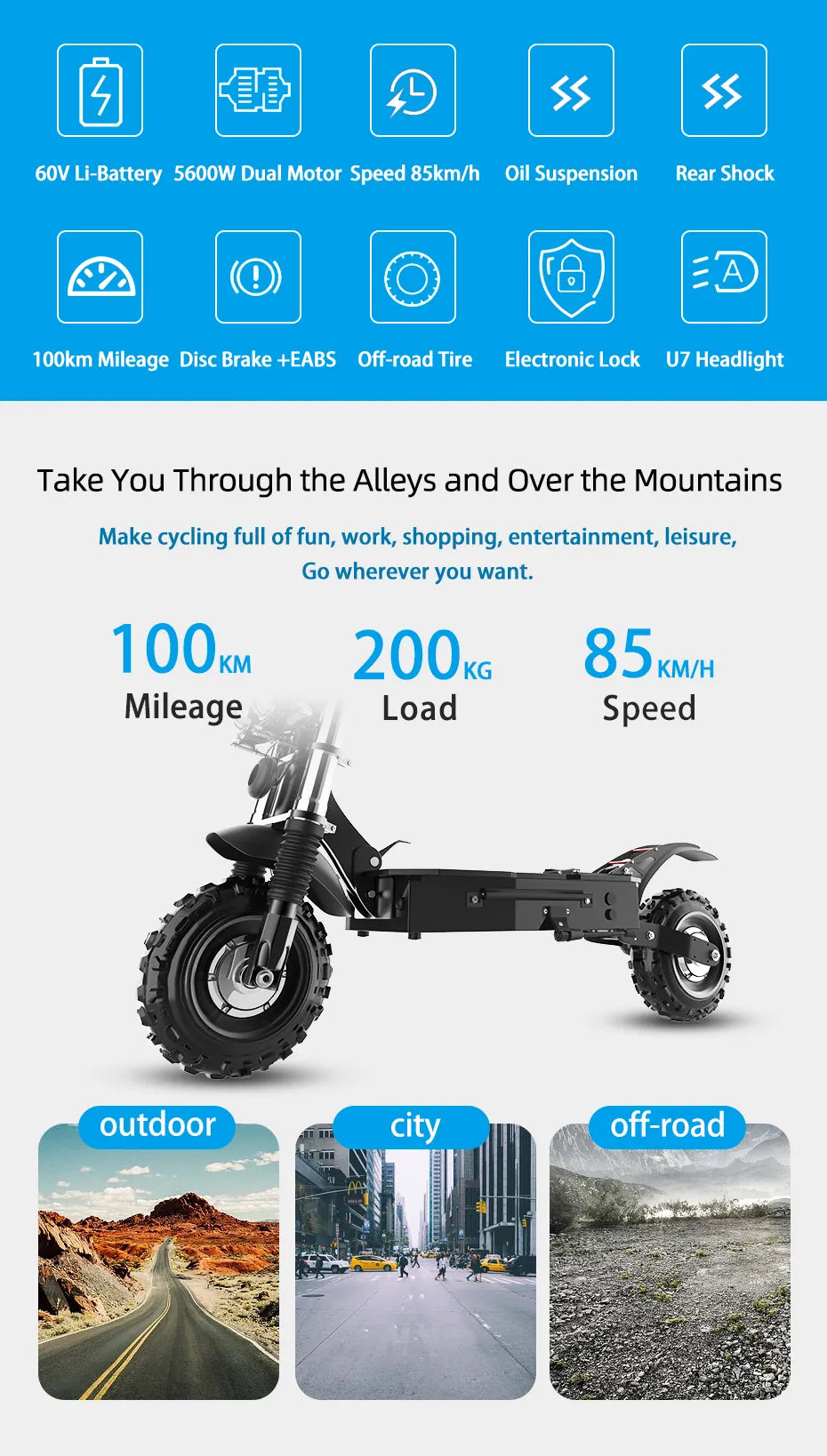 Electric Scooter Super Up To 50 MPH & 50 Miles  for Adults