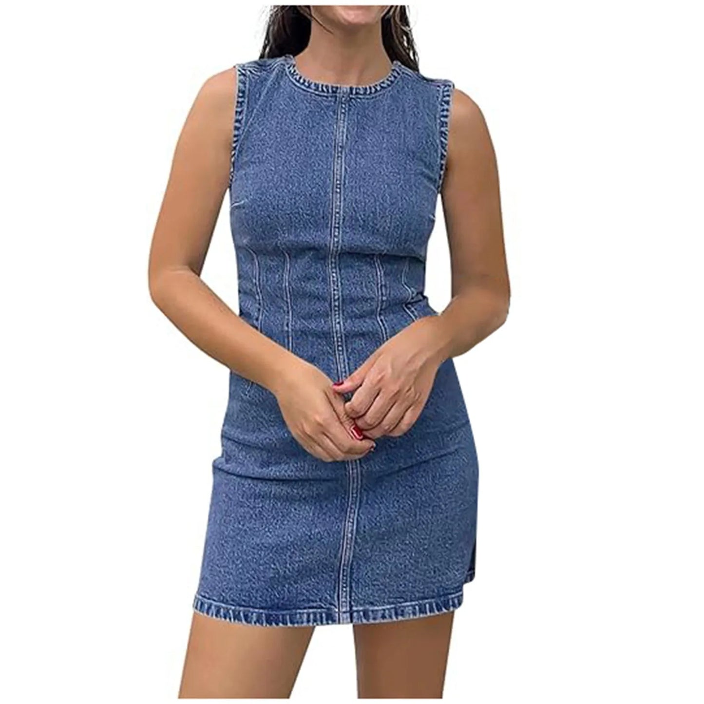 Elegant Woman Dress  Buttocks Wrapped Fashion High Waisted Mid Length Denim Dress