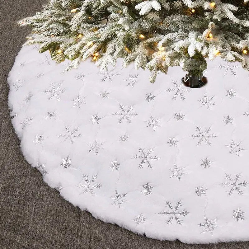 Christmas Tree Skirt Beaded Snowflake Sparkle Tree Skirt Decoration