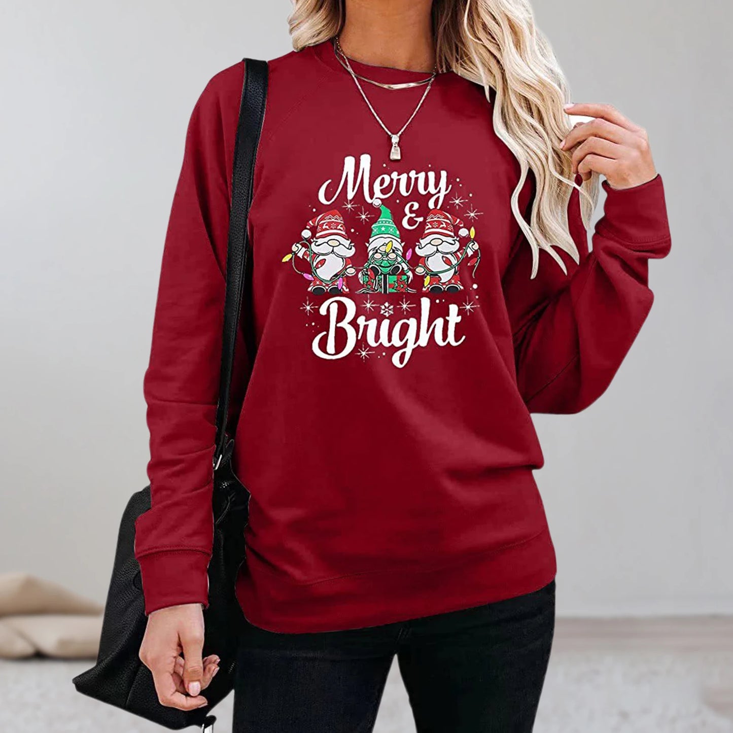 Gnome Pattern Pullovers Christmas Style Women Oversized Sweatshirt