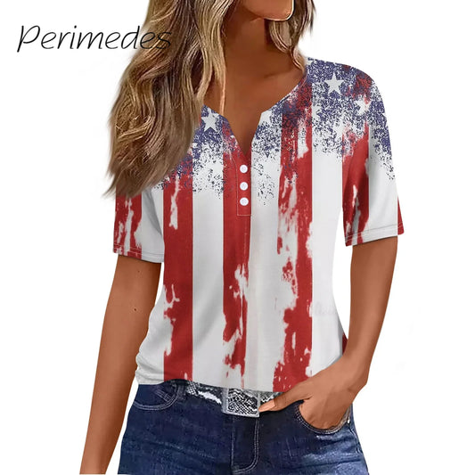 Independence Day Tee Shirt For Women V- Neck