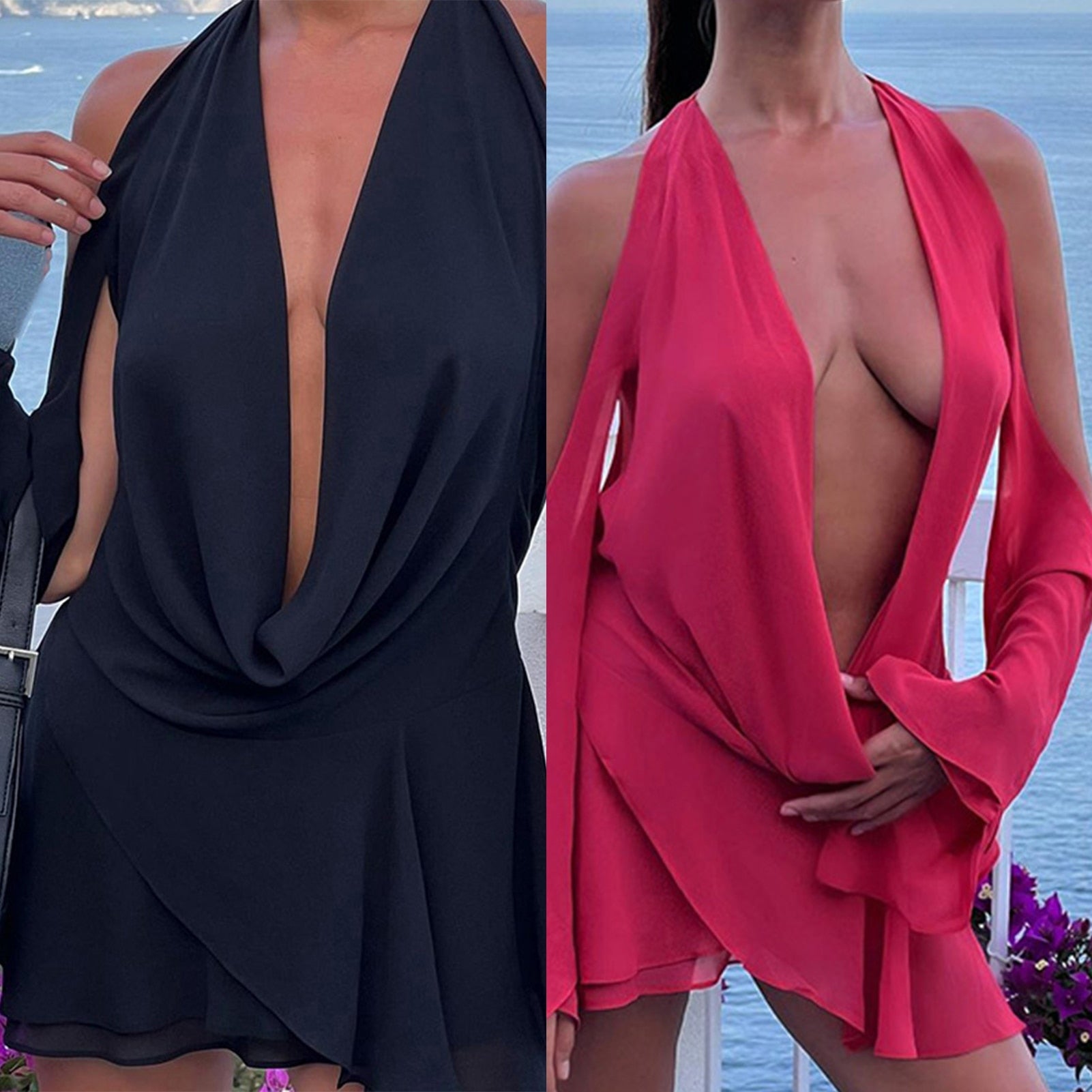 Sexy Mini Dress Mesh Short Hip Wrap Skirt V Neck - peterkaczconnect