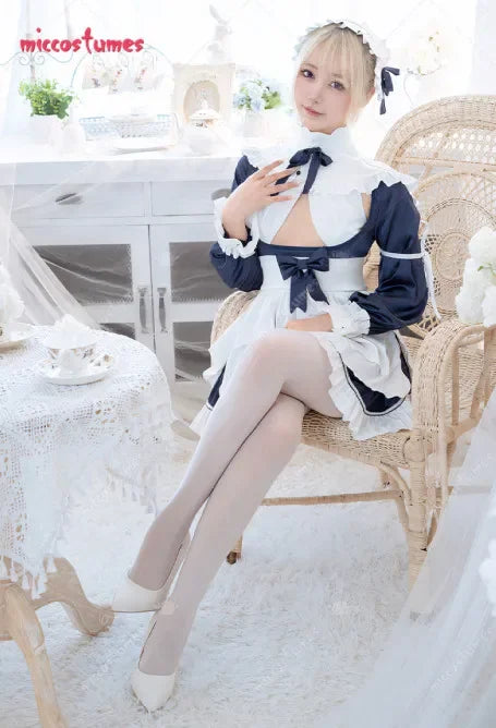 Women's Cosplay Sexy Maid Costume Dress and Bodysuit with Apron and Stockings