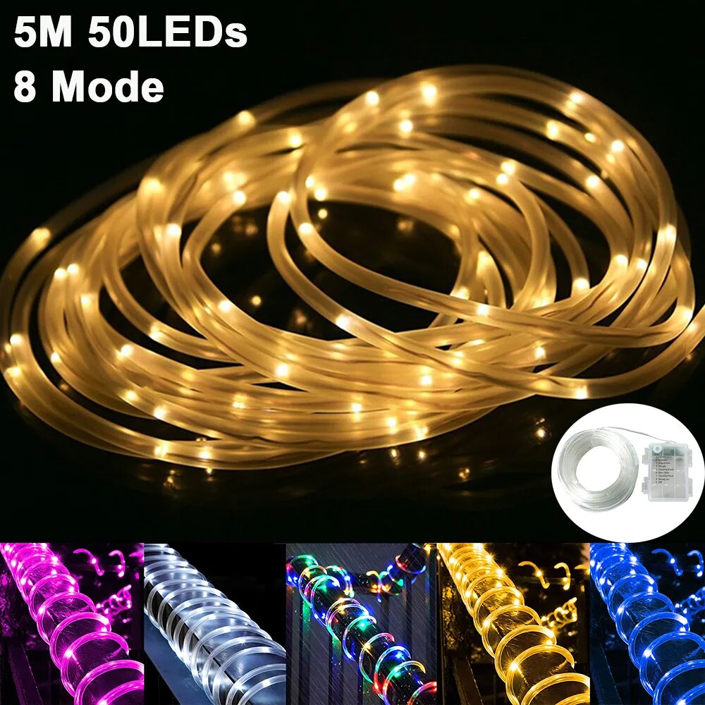 5M LED Rope Lights Battery Operated  Waterproof Tube Rope Garland