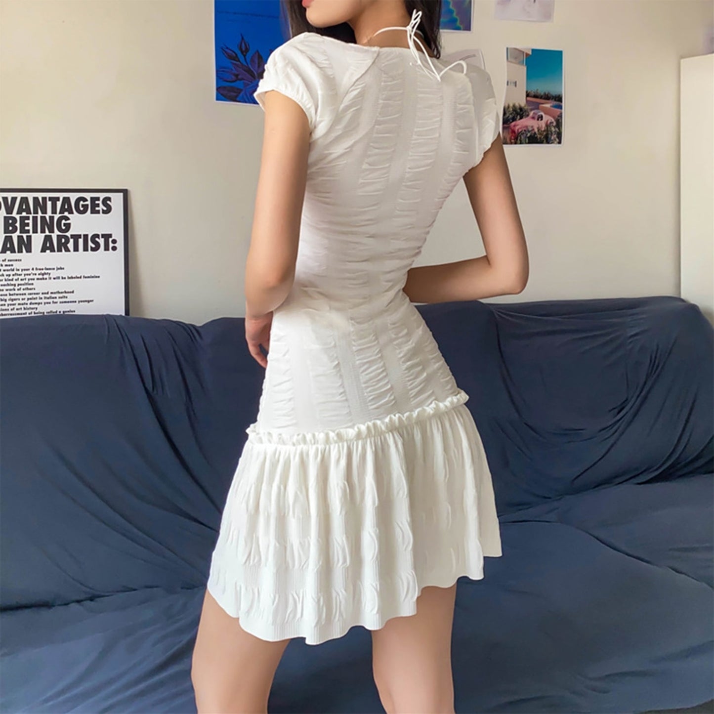 Short Sleeve Dress Mini Dress Square Neck - peterkaczconnect