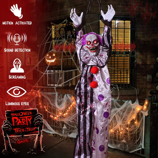 Halloween Animatronic Hanging  Animated Talking Scary Clown