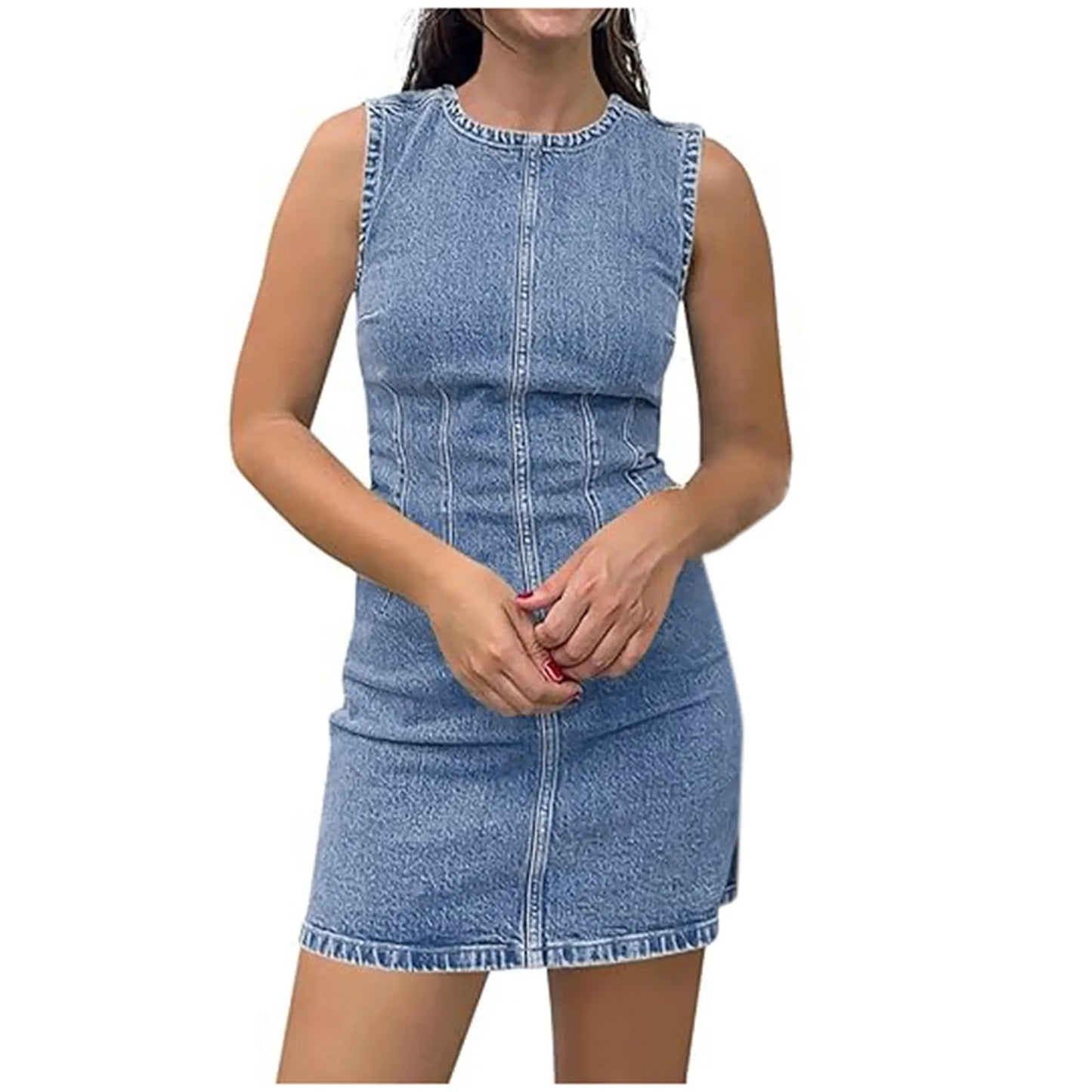 Elegant Woman Dress  Buttocks Wrapped Fashion High Waisted Mid Length Denim Dress