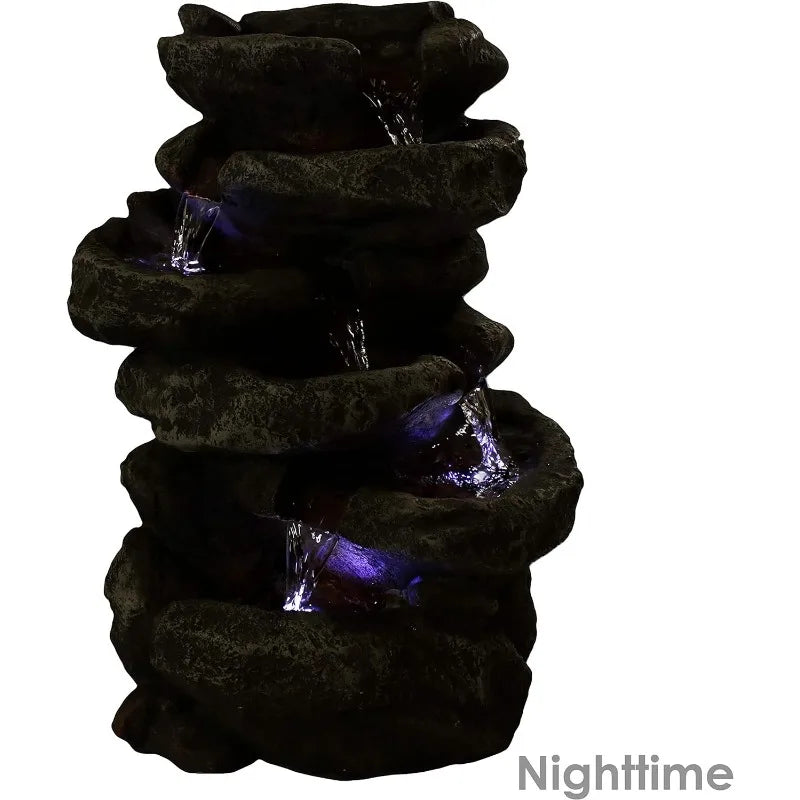 Stone Falls 15-Inch 6-Tier Tabletop Water Fountain with LED Lights