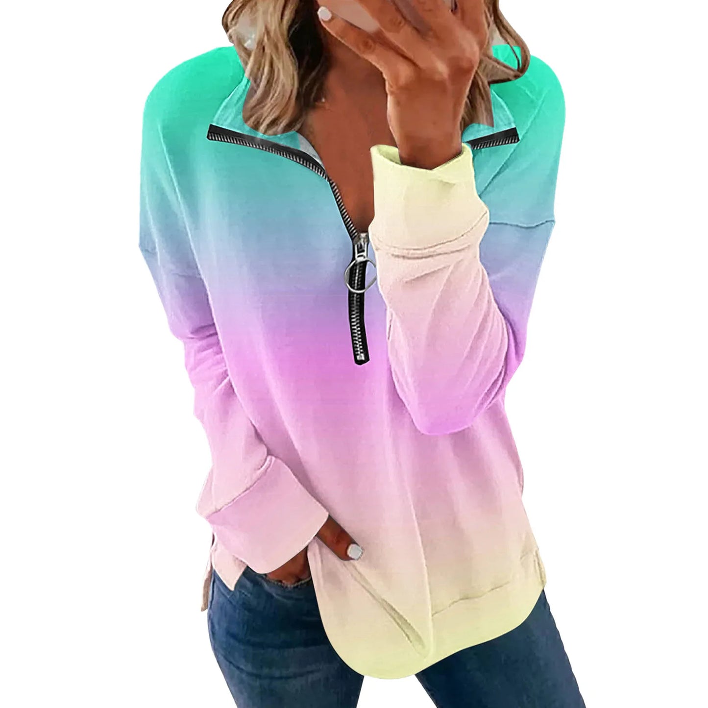 Sweatshirts For Women Oversized Casual V Neck Zip