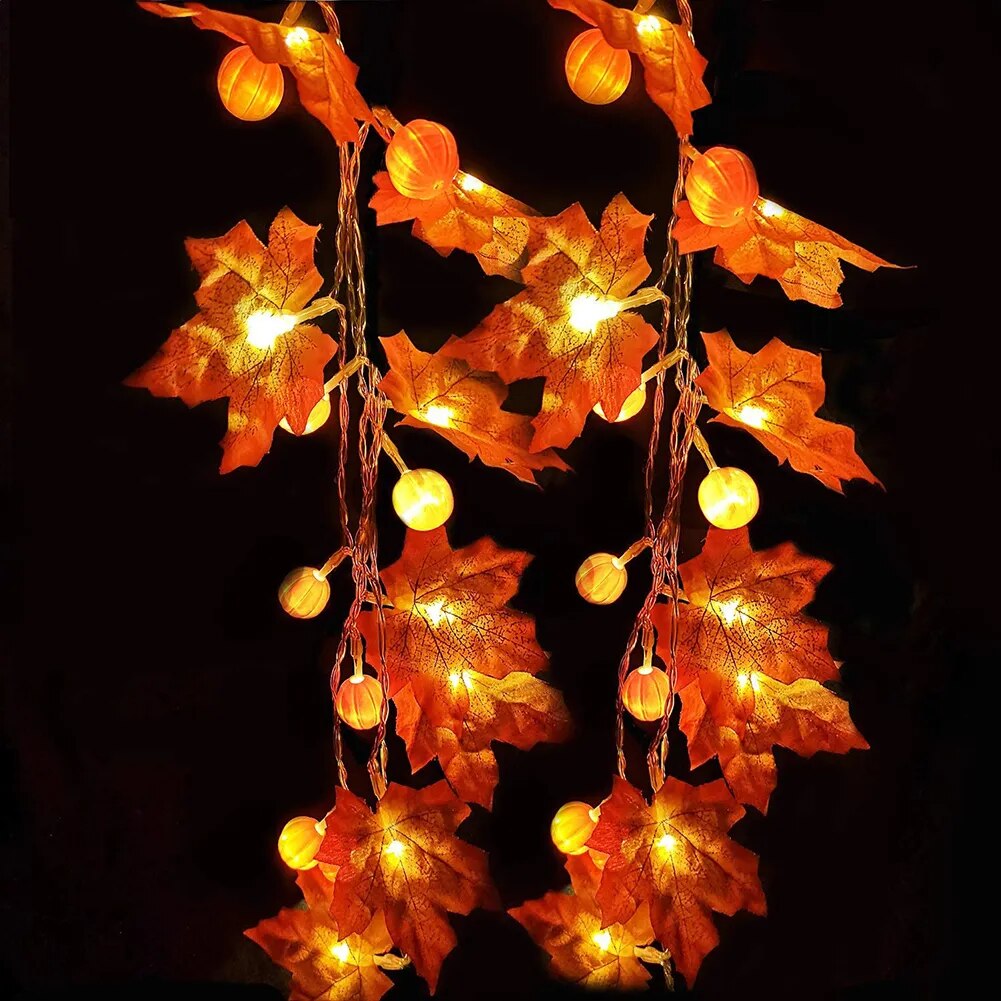 2/3/6M LED Pumpkin Maple Leaf String Lights Garland Decoration