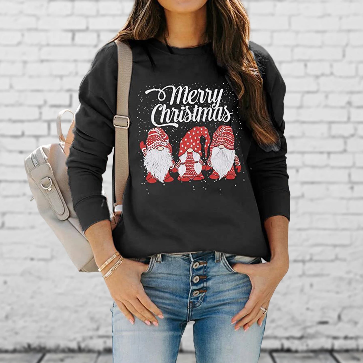 Gnome Pattern Pullovers Christmas Style Women Oversized Sweatshirt