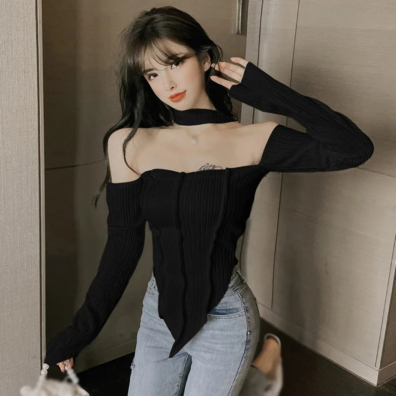 Women Off Shoulder Long Sleeve Top Tee Shirt