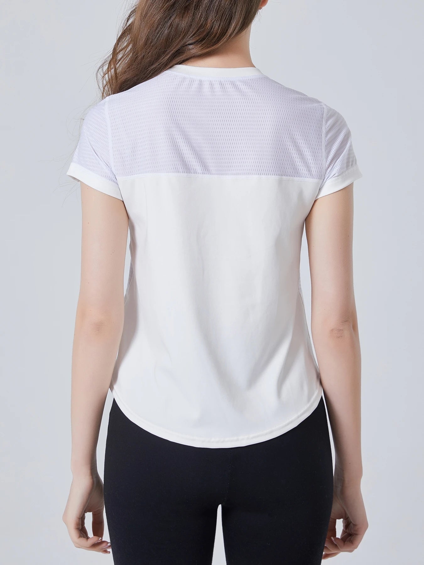 Women Plain Short Sleeve Cotton Breathable Mesh Sport T-Shirt