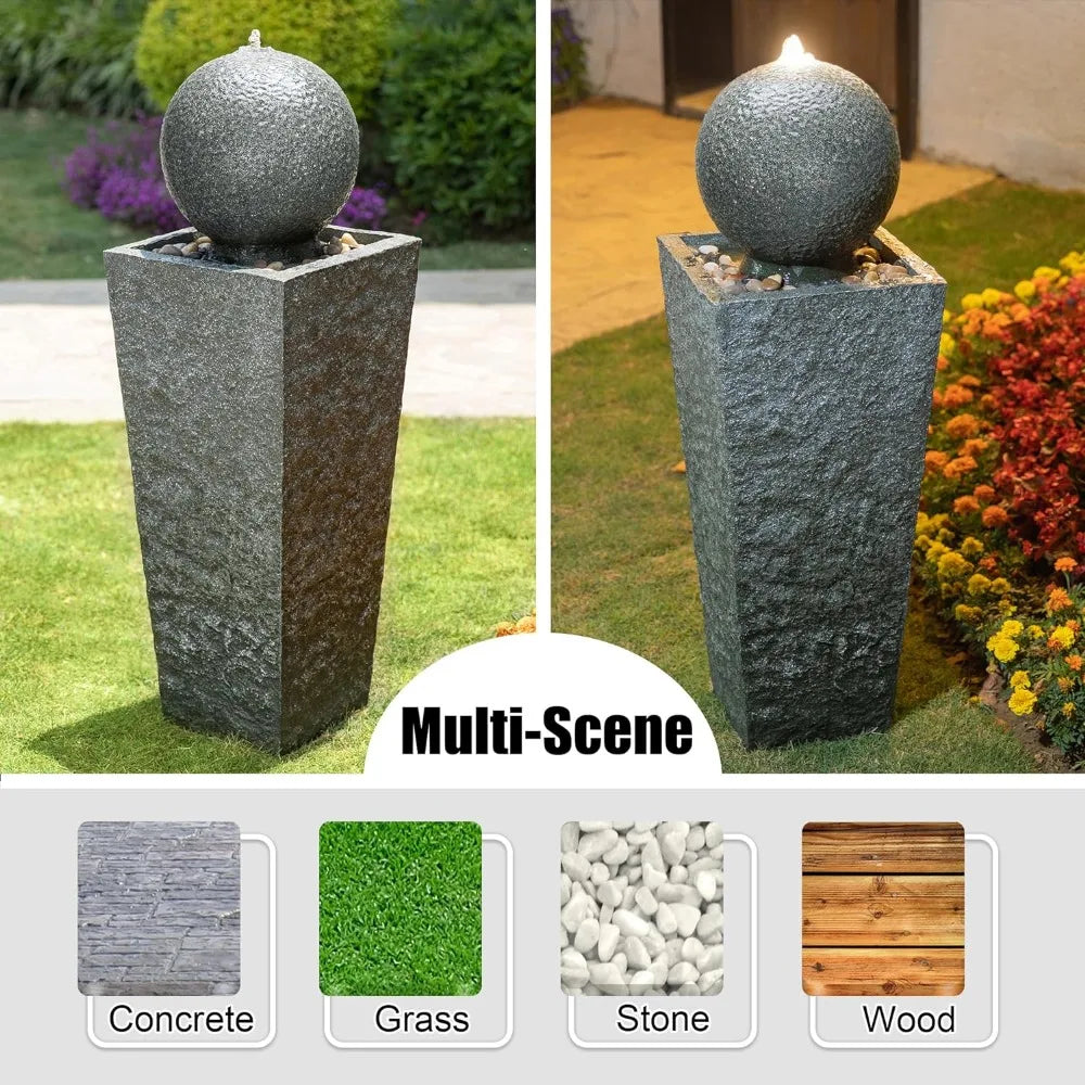 Outdoor Fountain with LED Lights Decorative Pedestal Fountain