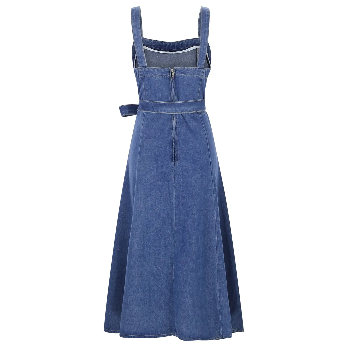 Women Denim Strap Dress Waist Long Cowboy Dress