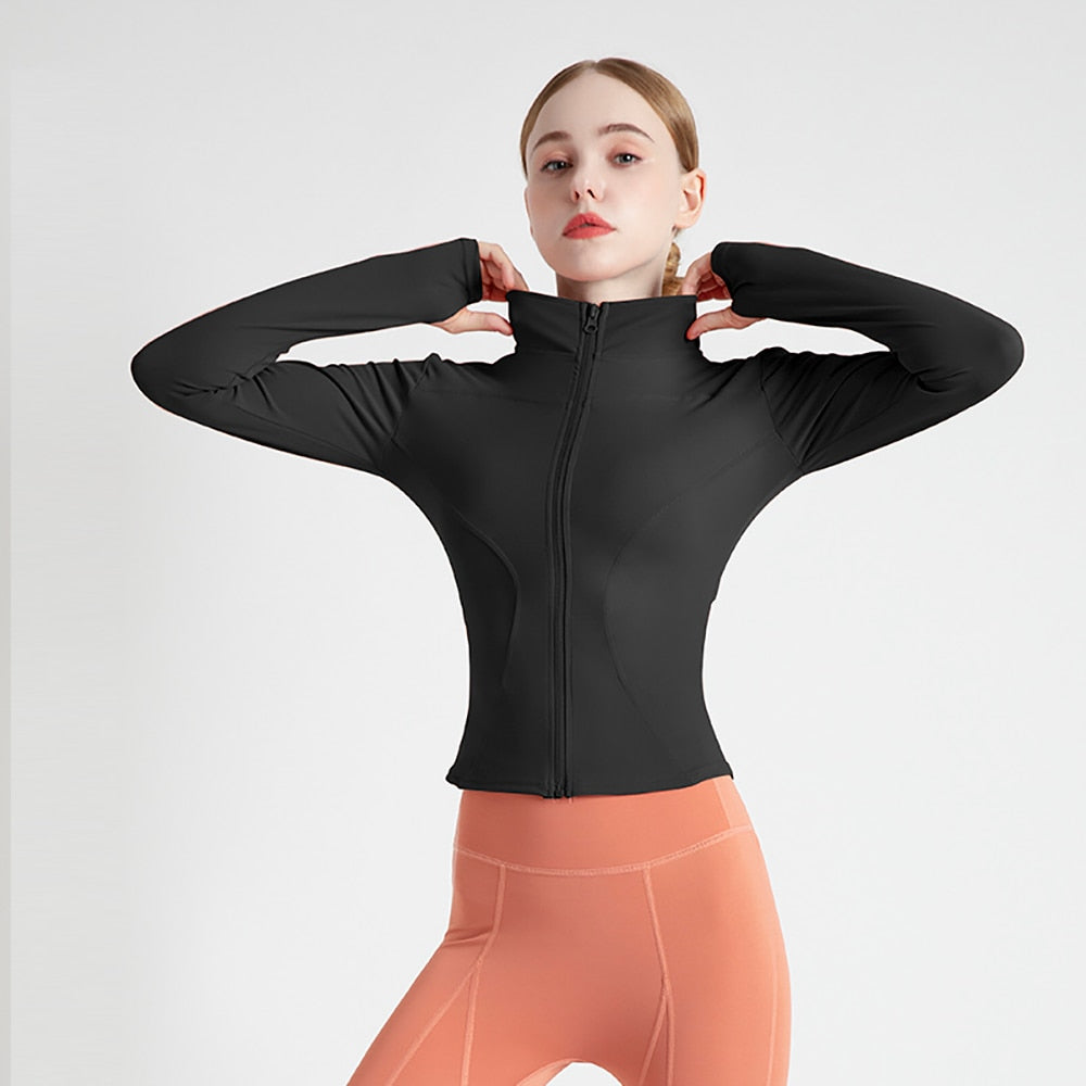 Women Sports Jacket Yoga Shirts Gym Top Zip - peterkaczconnect