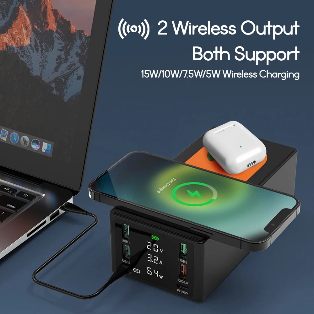 150W USB Charging Station Dual Wireless Charger