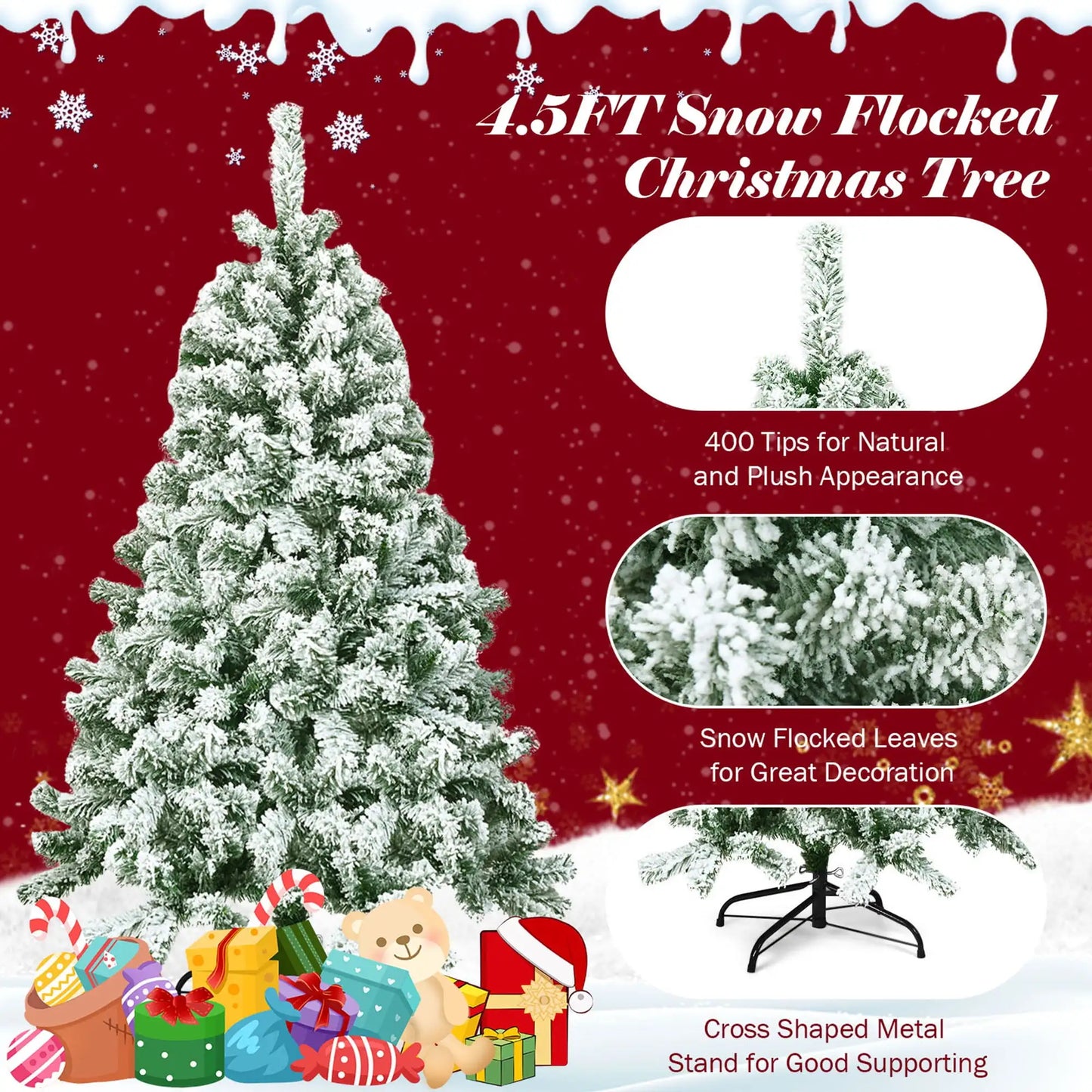 Snowy 4.5ft Snow Flocked Christmas Tree