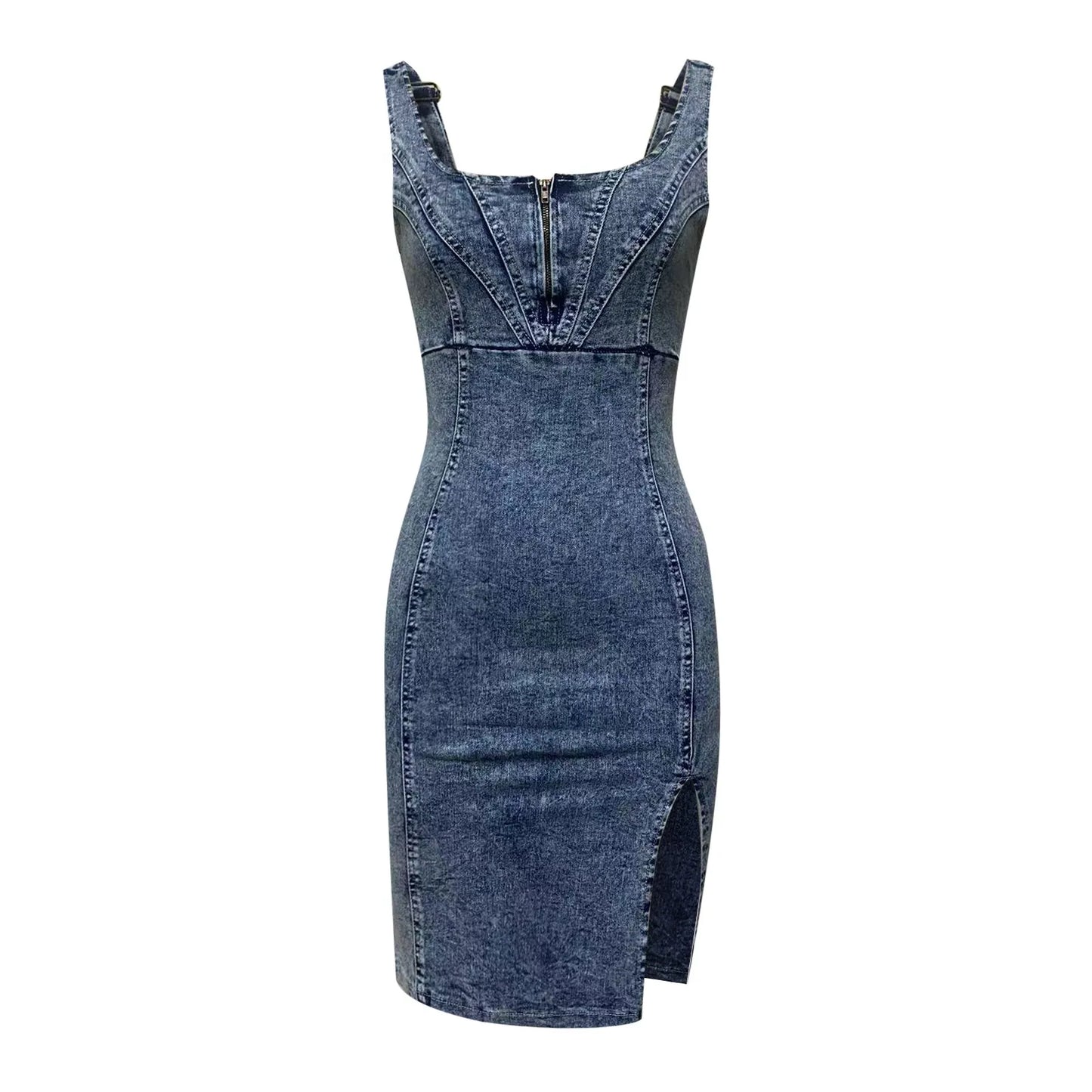 Womens Fashionable Sleeveless Suspender Casual Denim Dress