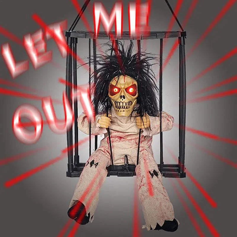 Halloween Decoration Prisoner Ghost In Cage Scary Talking Ghost