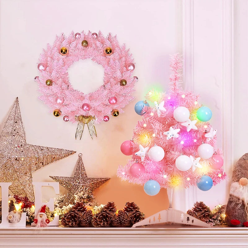 50/60cm Mini Pink Tabletop Small Xmas Tree With Lights