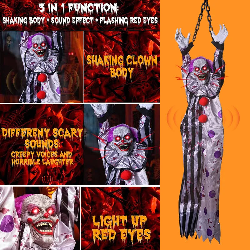 Halloween Clown Hanging Decoration Electric Voice Control Animatronics